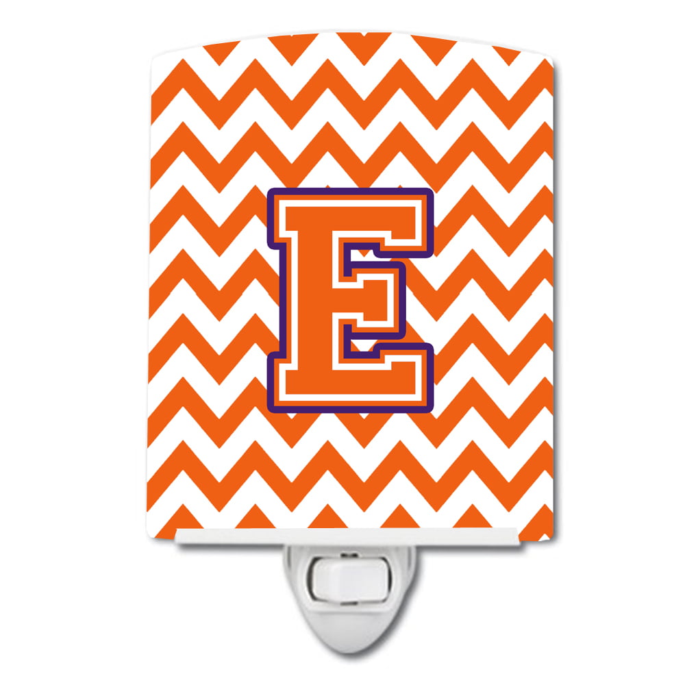 Letter E Chevron Orange & Regalia Ceramic Night Light