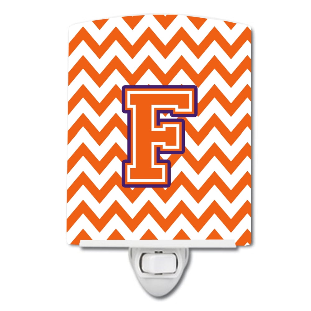 Letter F Chevron Orange & Regalia Ceramic Night Light