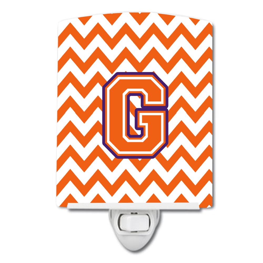 Letter G Chevron Orange & Regalia Ceramic Night Light