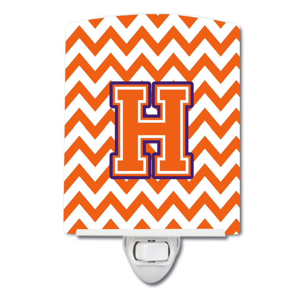 Letter H Chevron Orange & Regalia Ceramic Night Light