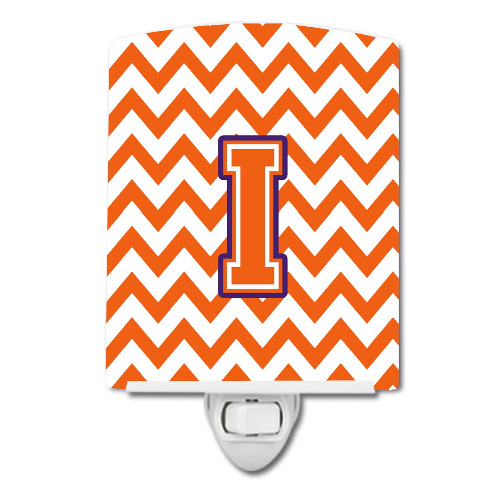 Letter I Chevron Orange & Regalia Ceramic Night Light