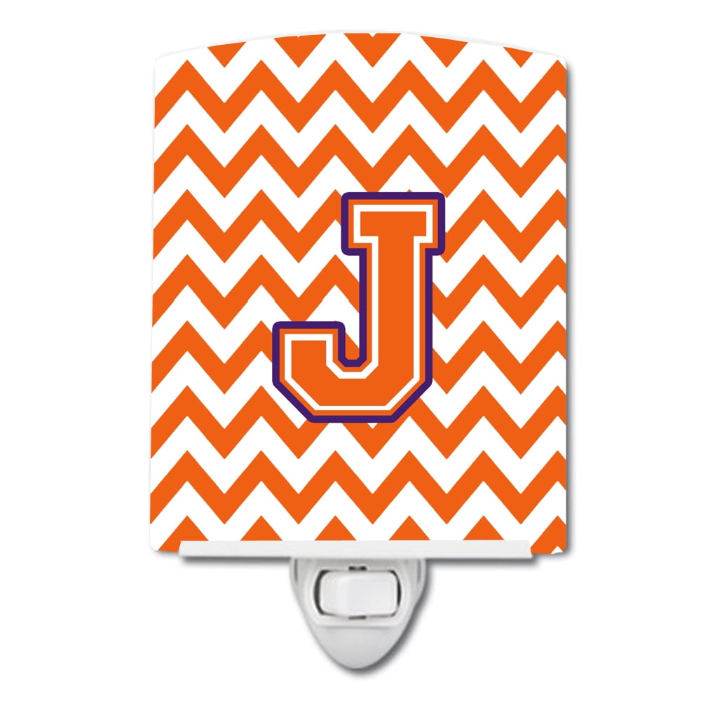 Letter J Chevron Orange & Regalia Ceramic Night Light