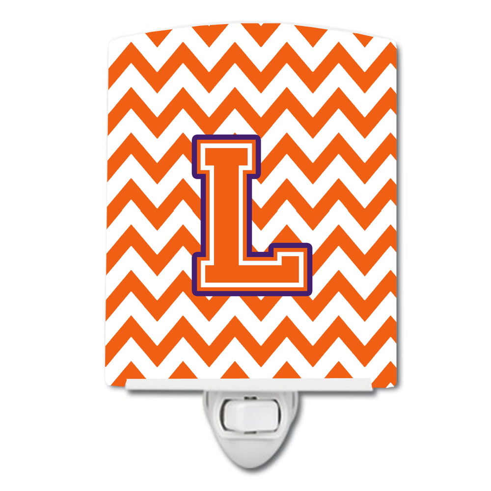 Letter L Chevron Orange & Regalia Ceramic Night Light