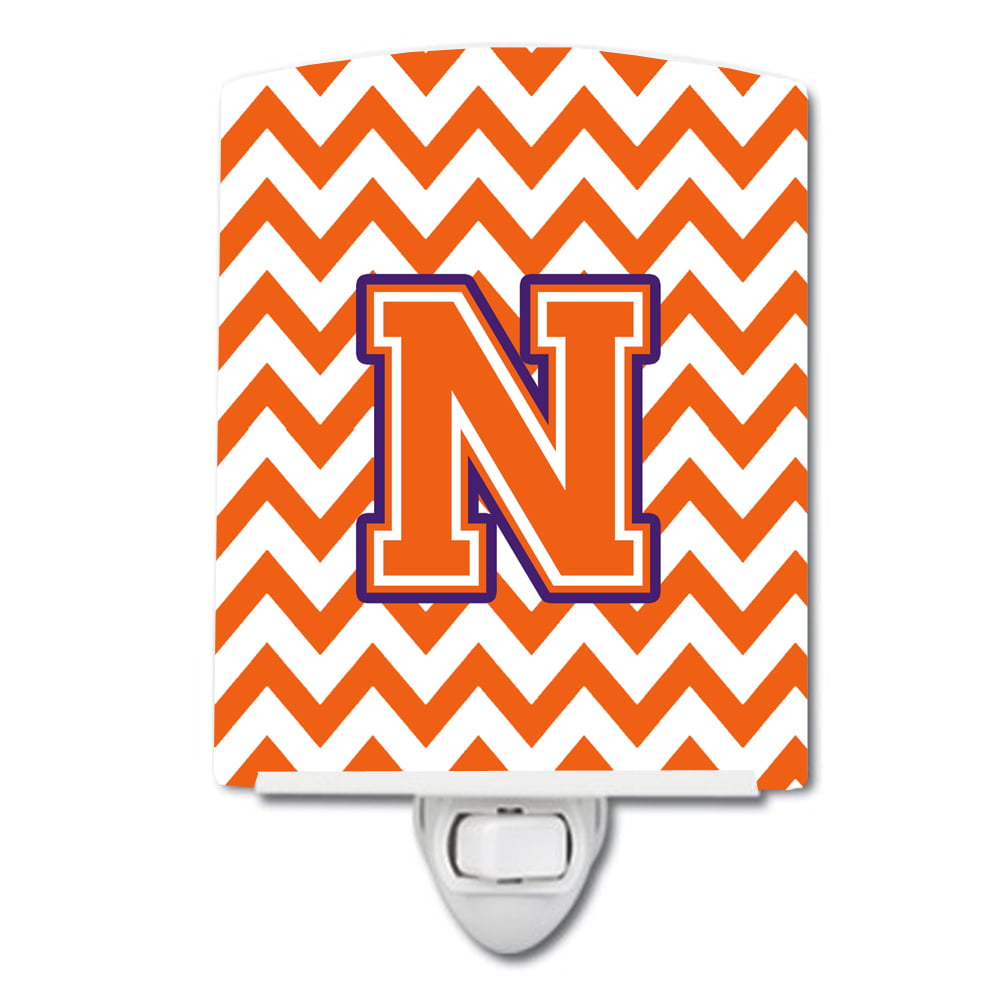 Letter N Chevron Orange & Regalia Ceramic Night Light