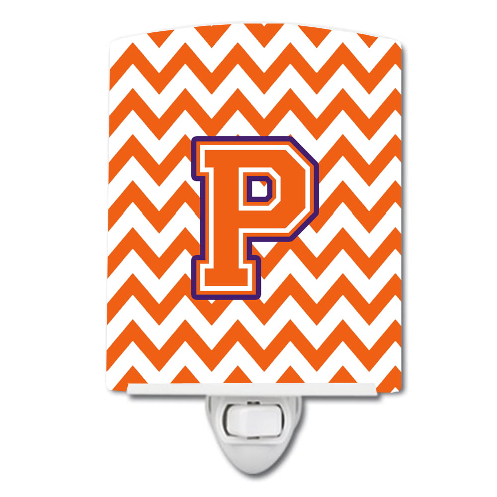 Letter P Chevron Orange & Regalia Ceramic Night Light