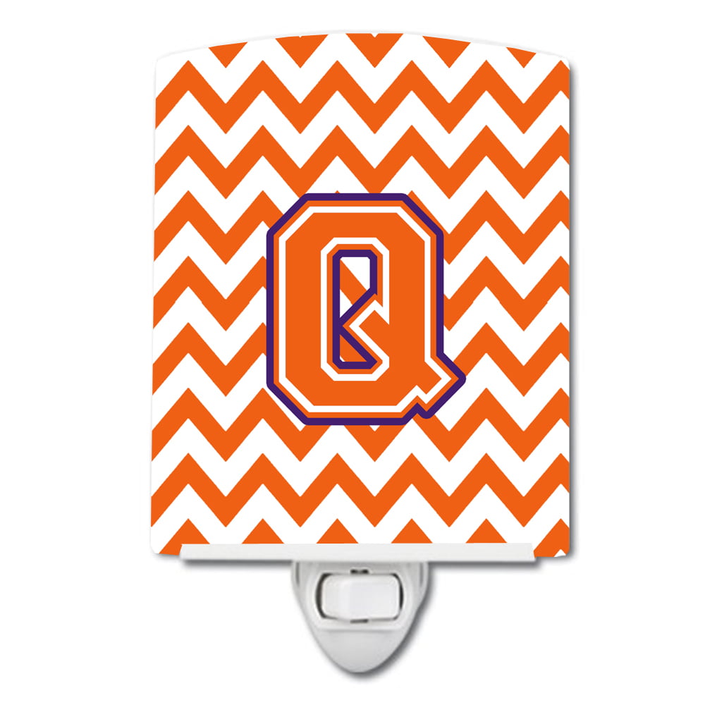 Letter Q Chevron Orange & Regalia Ceramic Night Light