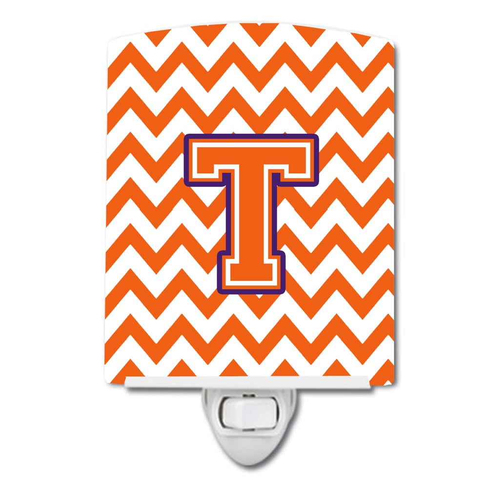 Letter T Chevron Orange & Regalia Ceramic Night Light