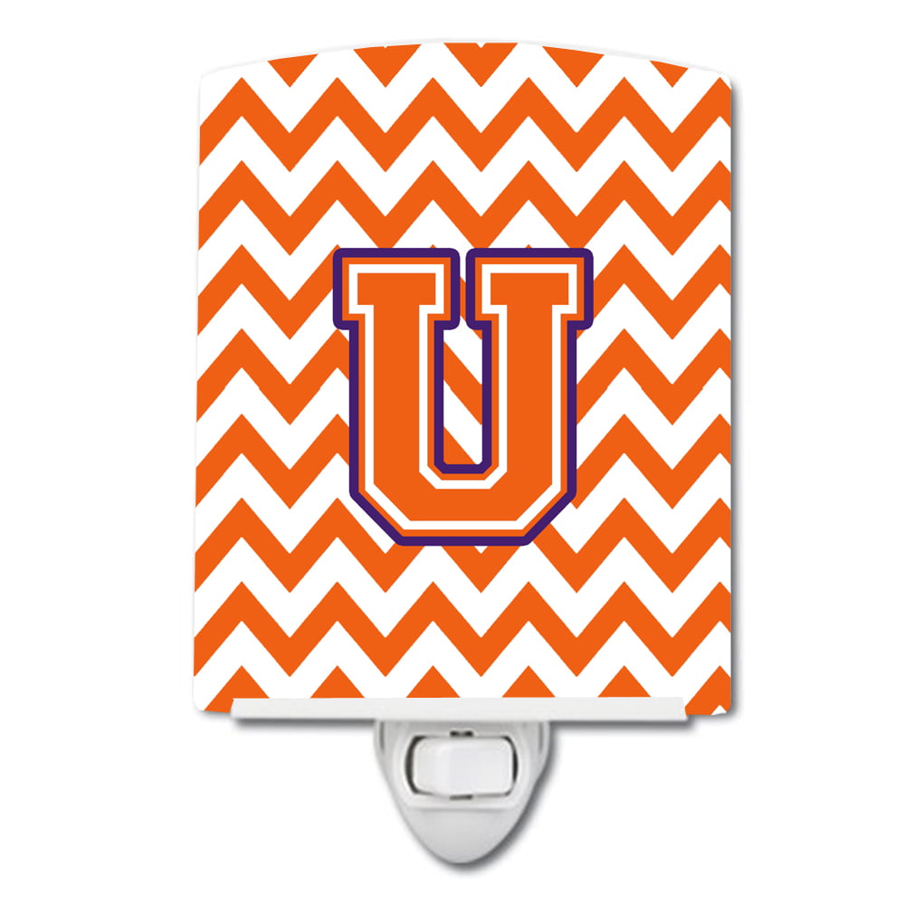 Letter U Chevron Orange & Regalia Ceramic Night Light