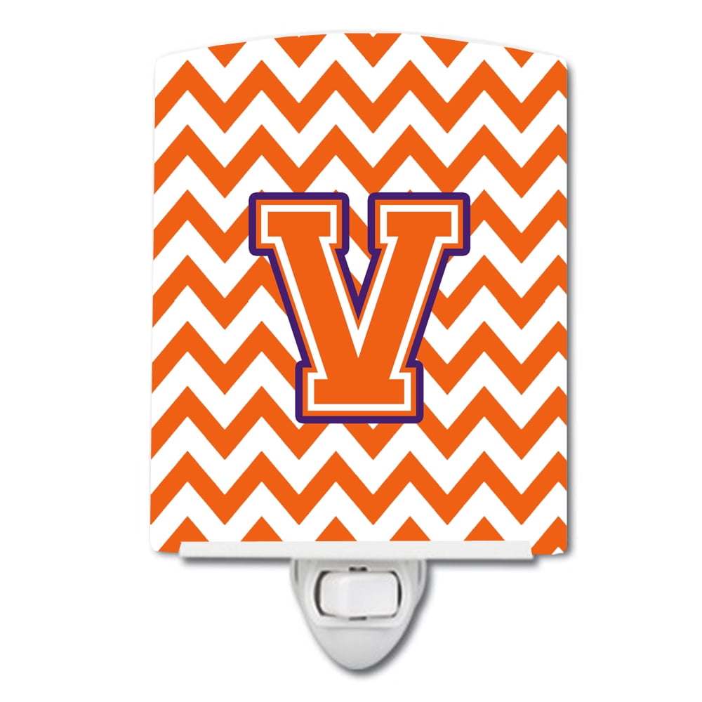 Letter V Chevron Orange & Regalia Ceramic Night Light