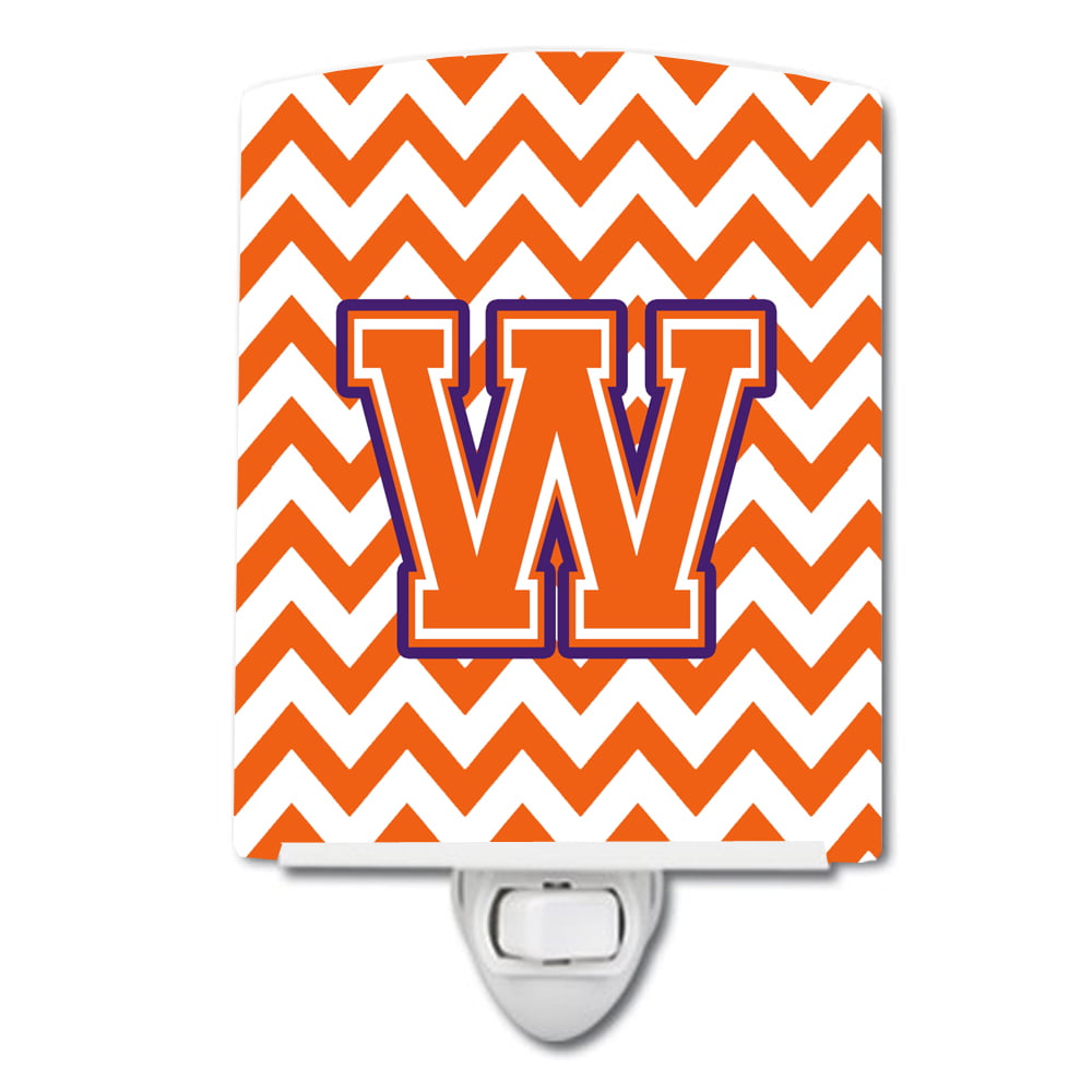 Letter W Chevron Orange & Regalia Ceramic Night Light