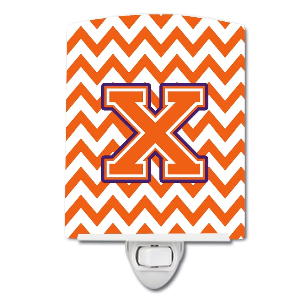 Letter X Chevron Orange & Regalia Ceramic Night Light
