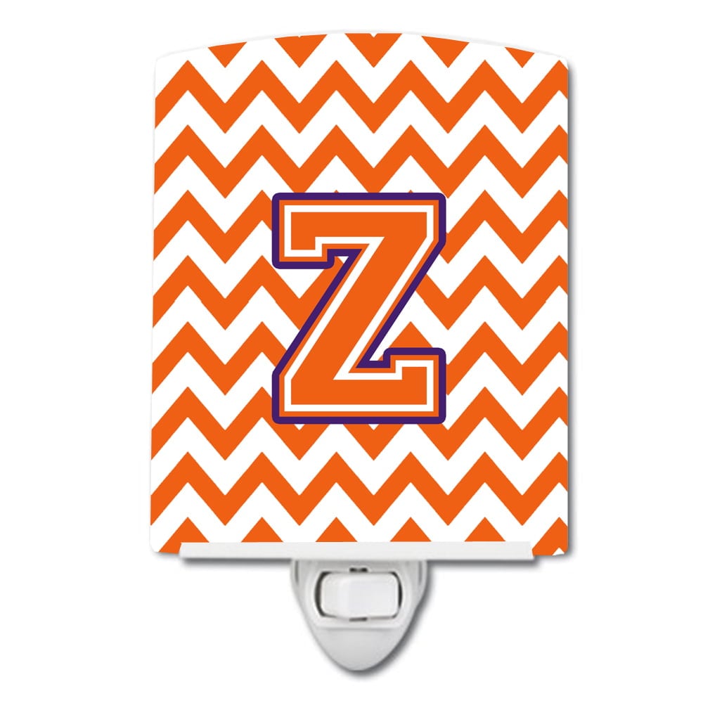 Letter Z Chevron Orange & Regalia Ceramic Night Light