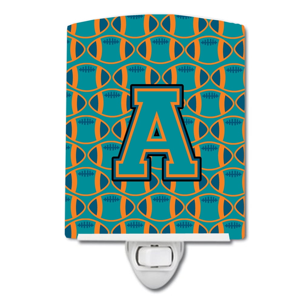 Letter A Football Aqua, Orange & Marine Blue Ceramic Night Light