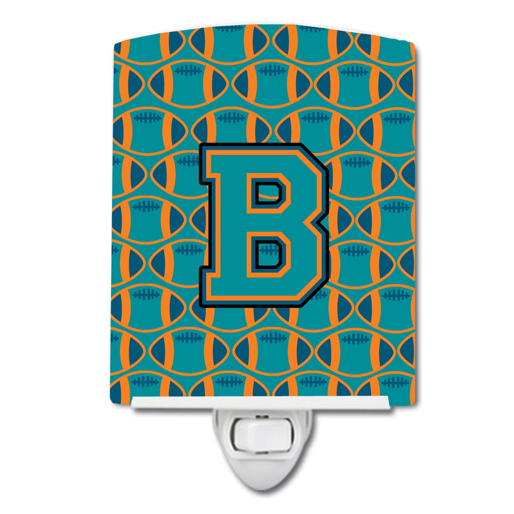 Letter B Football Aqua, Orange & Marine Blue Ceramic Night Light