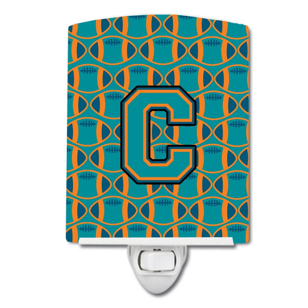 Letter C Football Aqua, Orange & Marine Blue Ceramic Night Light