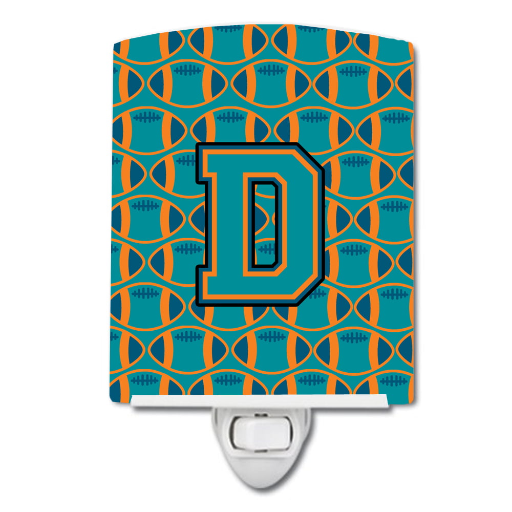 Letter D Football Aqua, Orange & Marine Blue Ceramic Night Light