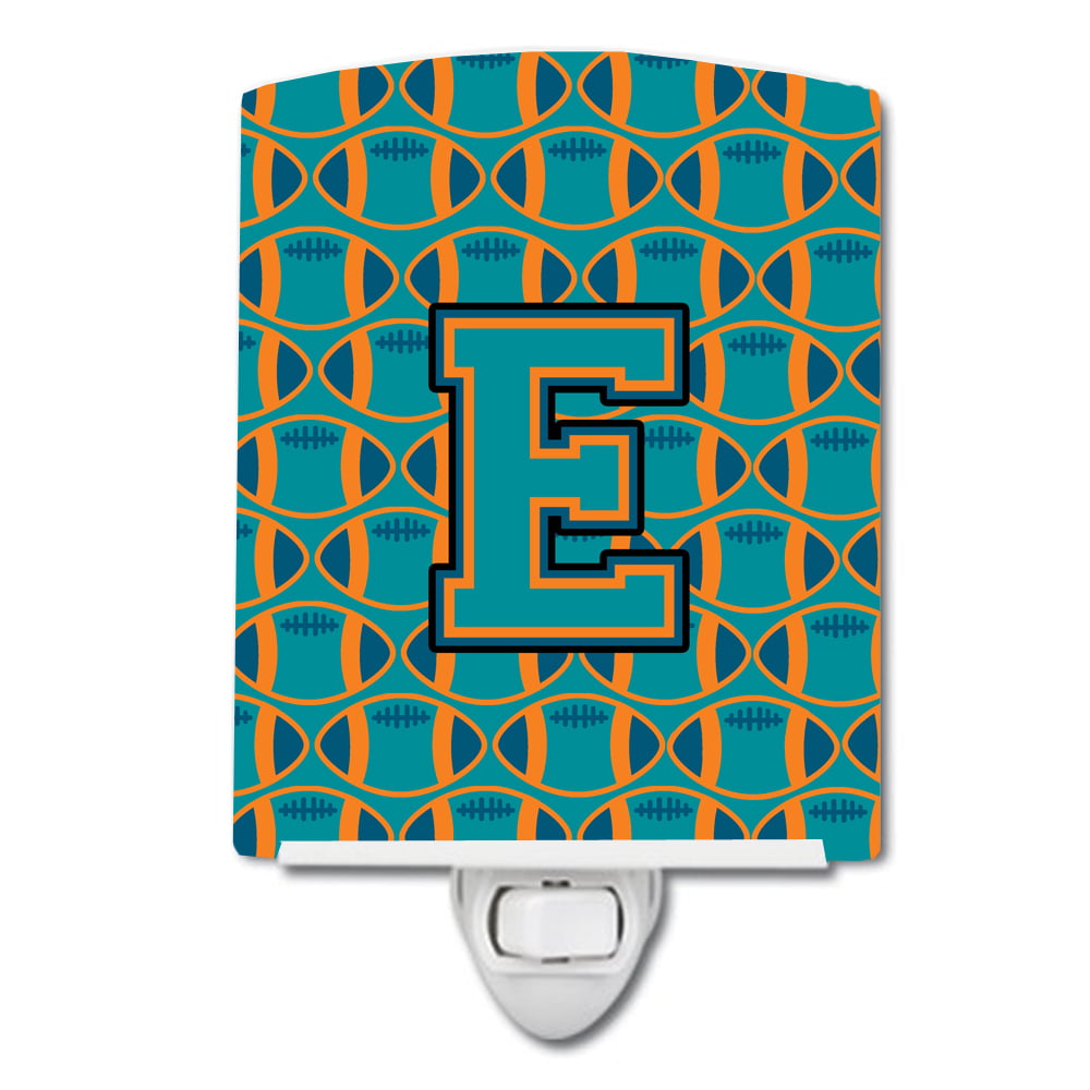 Letter E Football Aqua, Orange & Marine Blue Ceramic Night Light