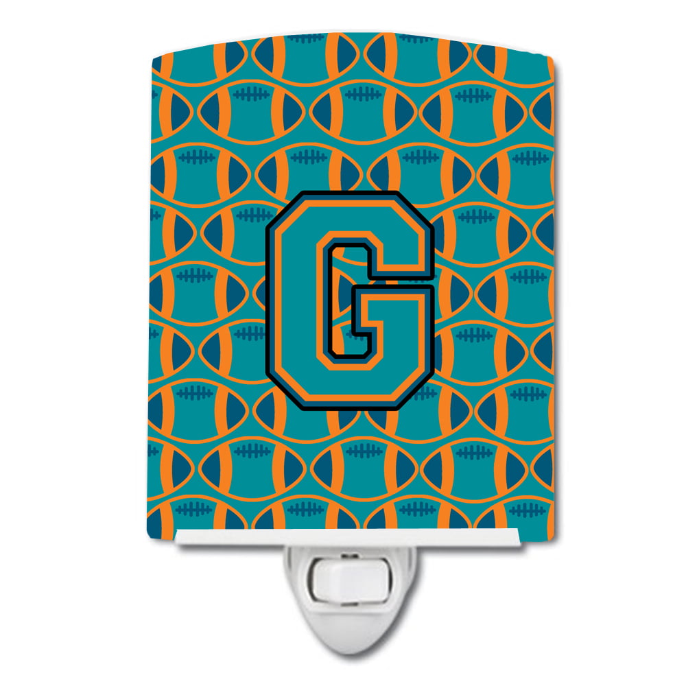 Letter G Football Aqua, Orange & Marine Blue Ceramic Night Light