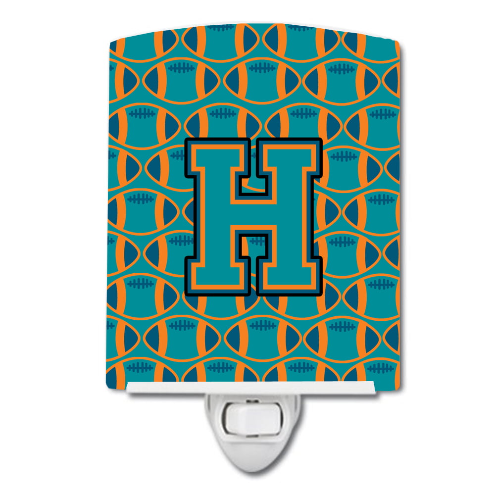 Letter H Football Aqua, Orange & Marine Blue Ceramic Night Light