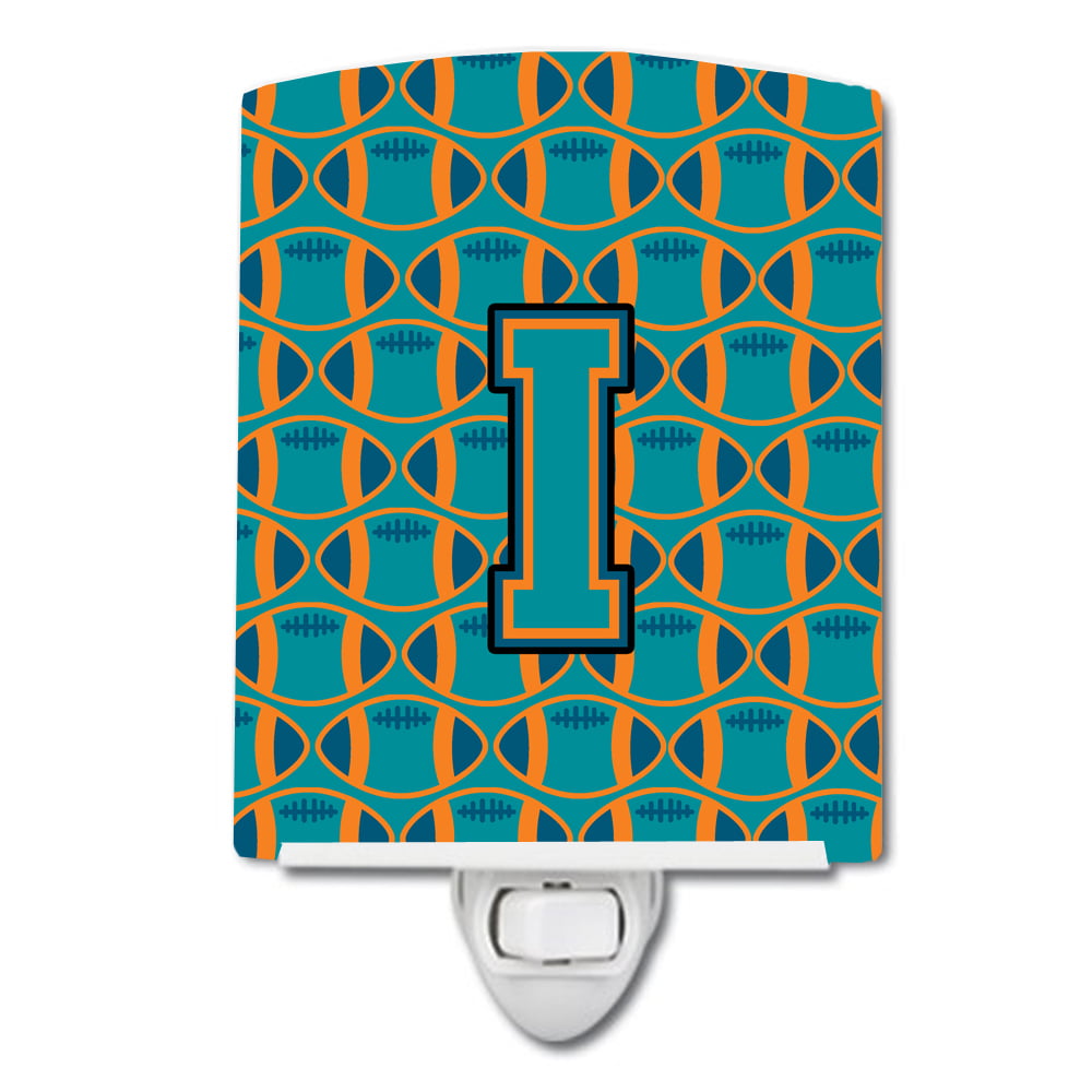Letter I Football Aqua, Orange & Marine Blue Ceramic Night Light