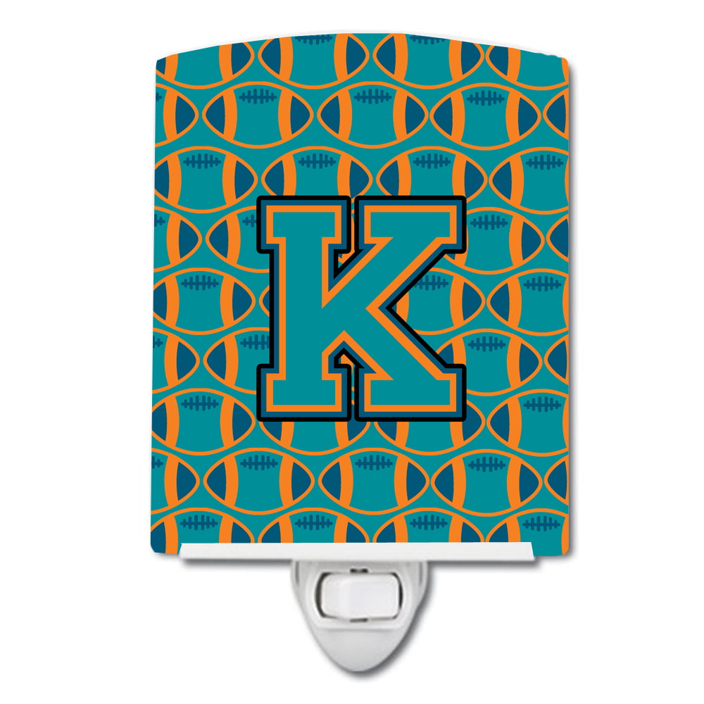 Letter K Football Aqua, Orange & Marine Blue Ceramic Night Light