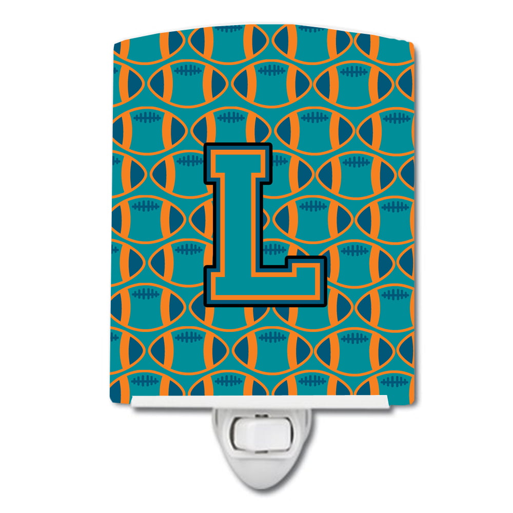 Letter L Football Aqua, Orange & Marine Blue Ceramic Night Light