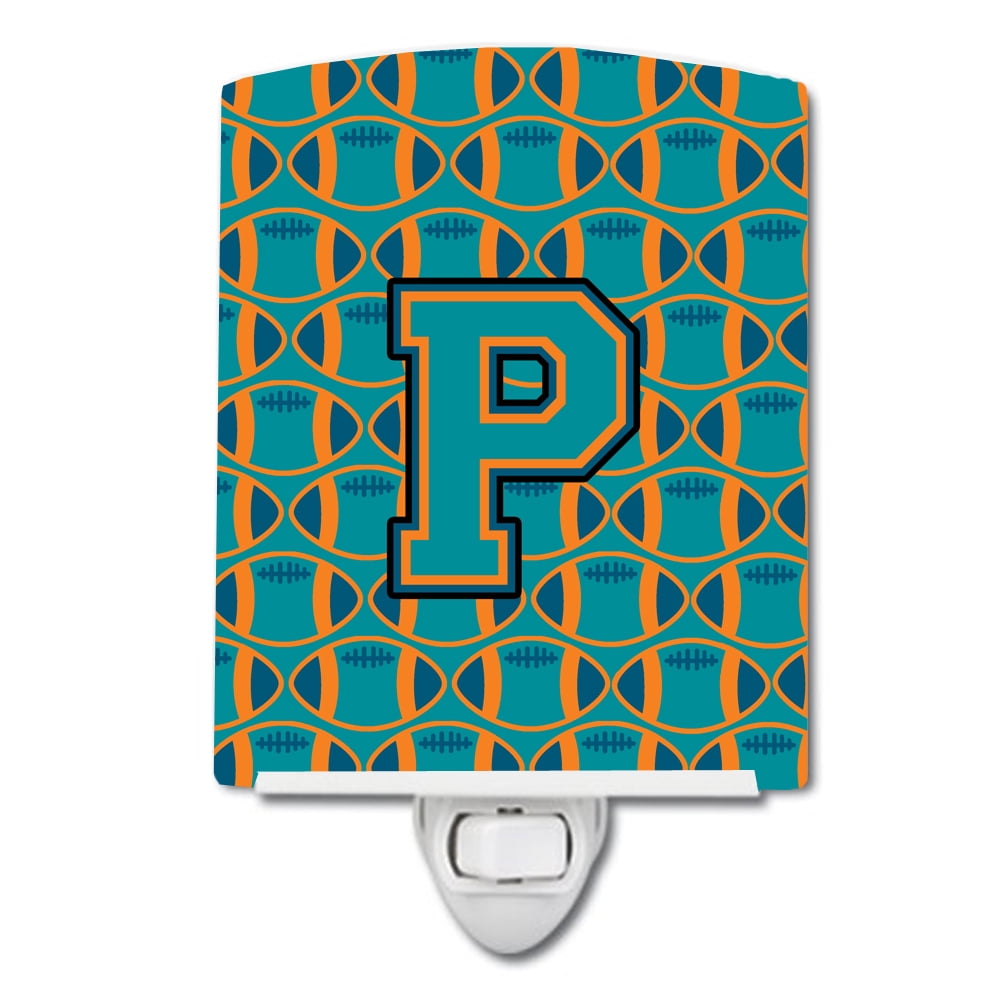 Letter P Football Aqua, Orange & Marine Blue Ceramic Night Light