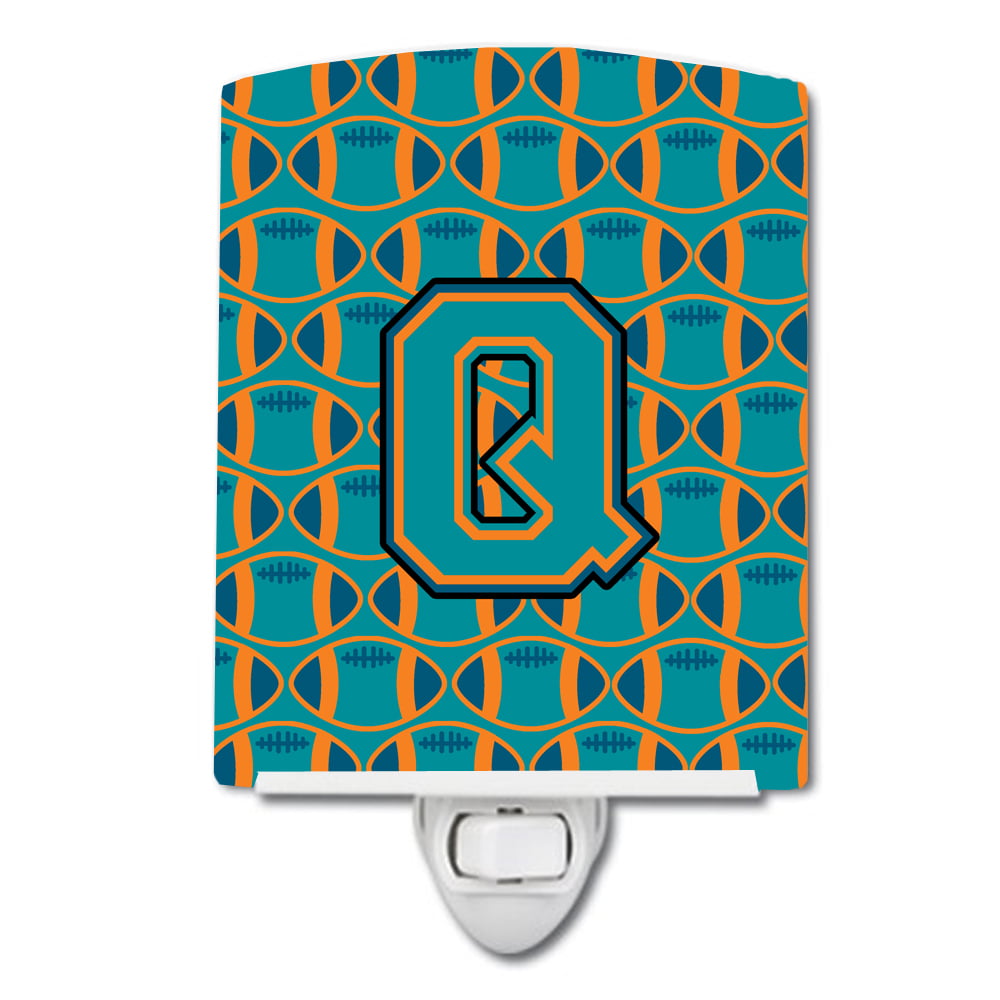 Letter Q Football Aqua, Orange & Marine Blue Ceramic Night Light