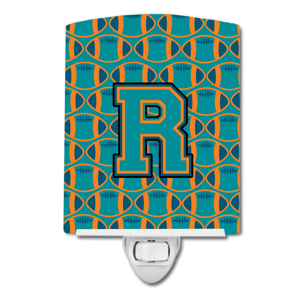 Letter R Football Aqua, Orange & Marine Blue Ceramic Night Light