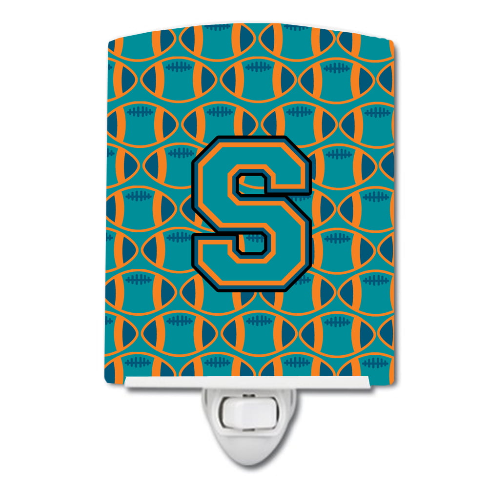 Letter S Football Aqua, Orange & Marine Blue Ceramic Night Light
