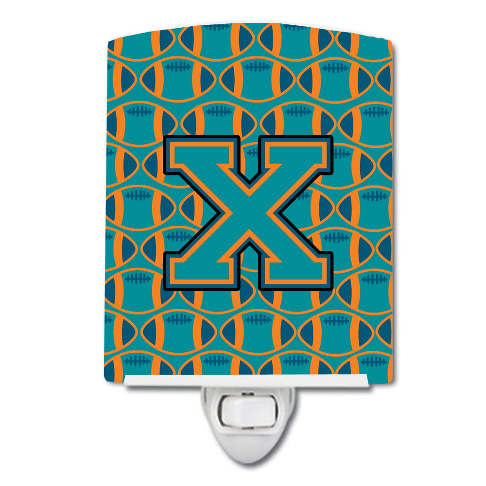 Letter X Football Aqua, Orange & Marine Blue Ceramic Night Light