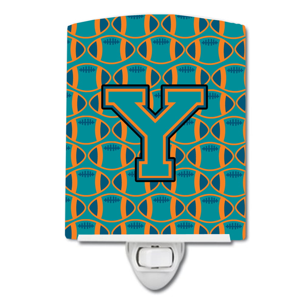 Letter Y Football Aqua, Orange & Marine Blue Ceramic Night Light