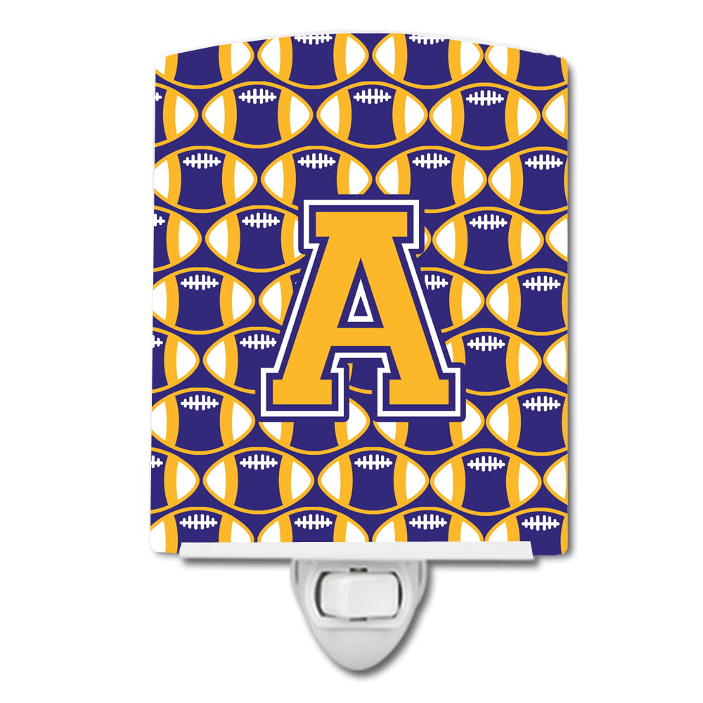 Letter A Football Purple & Gold Ceramic Night Light
