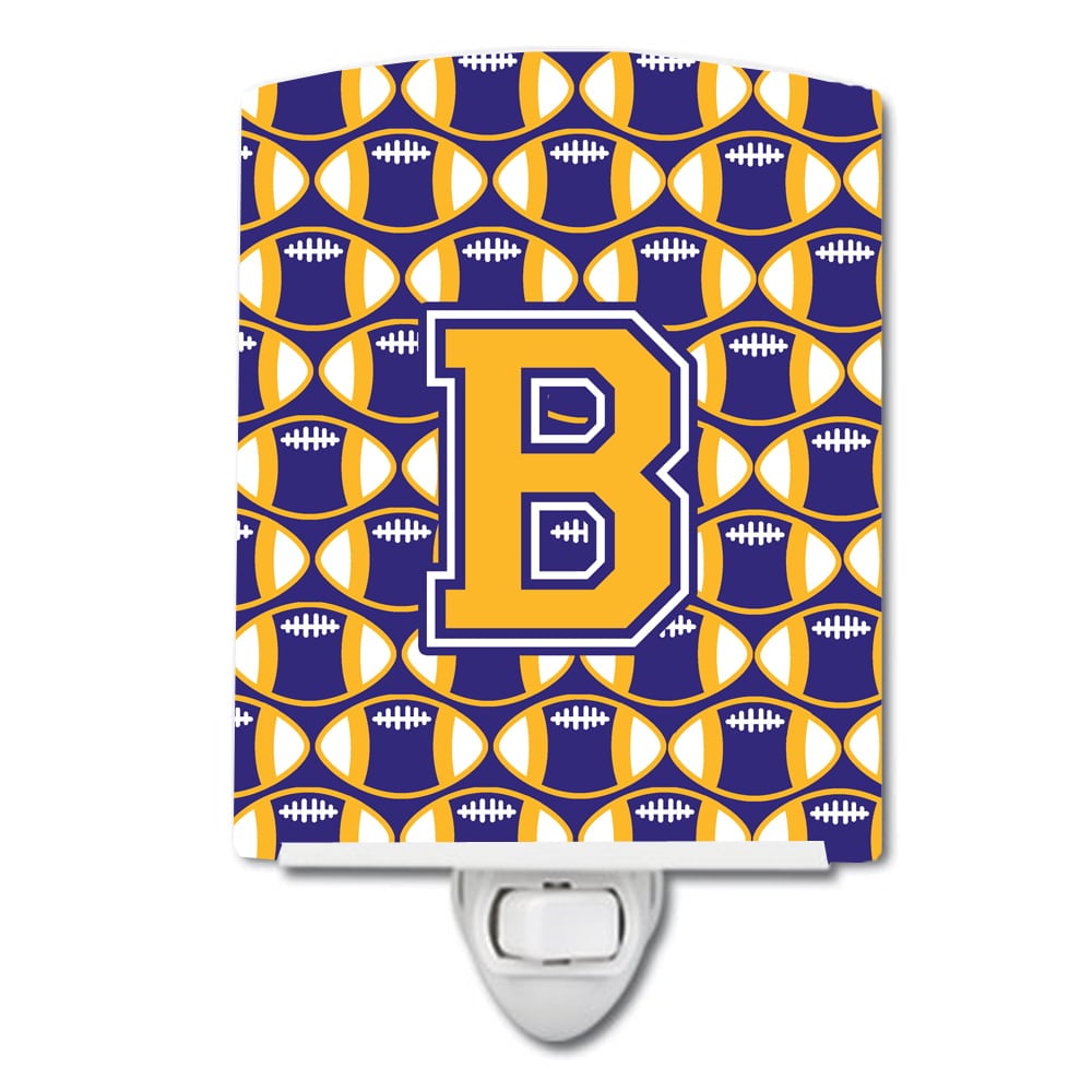 Letter B Football Purple & Gold Ceramic Night Light