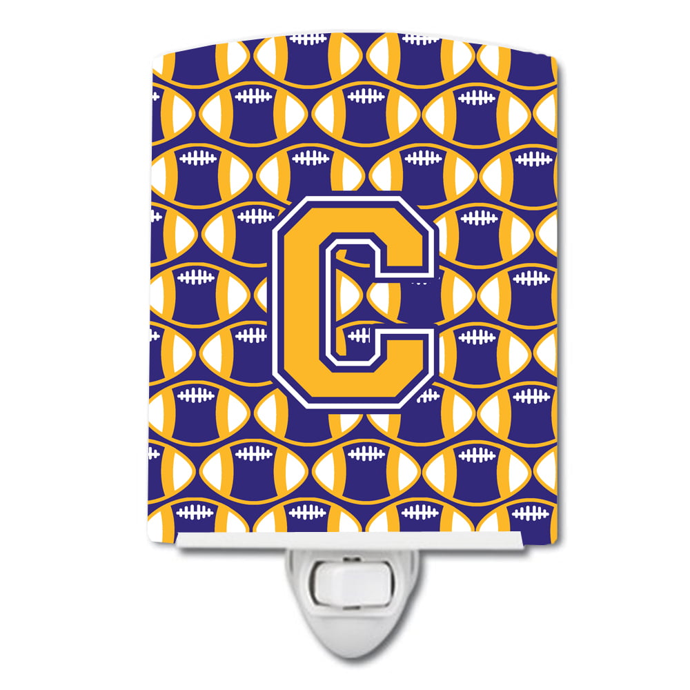 Letter C Football Purple & Gold Ceramic Night Light