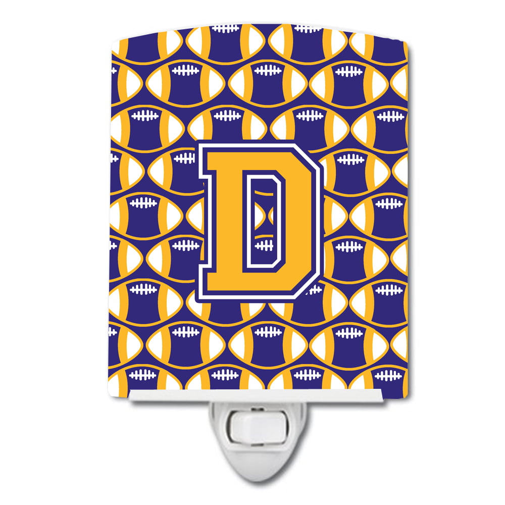 Letter D Football Purple & Gold Ceramic Night Light