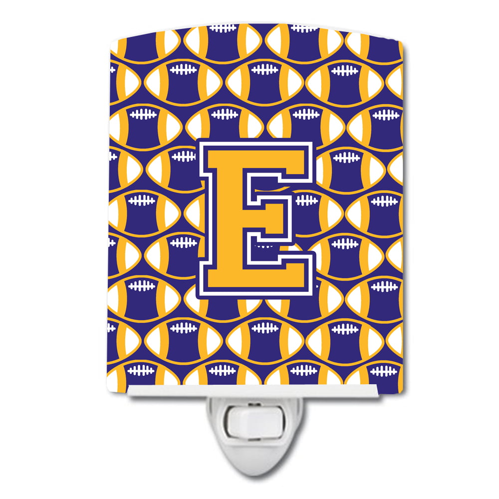 Letter E Football Purple & Gold Ceramic Night Light