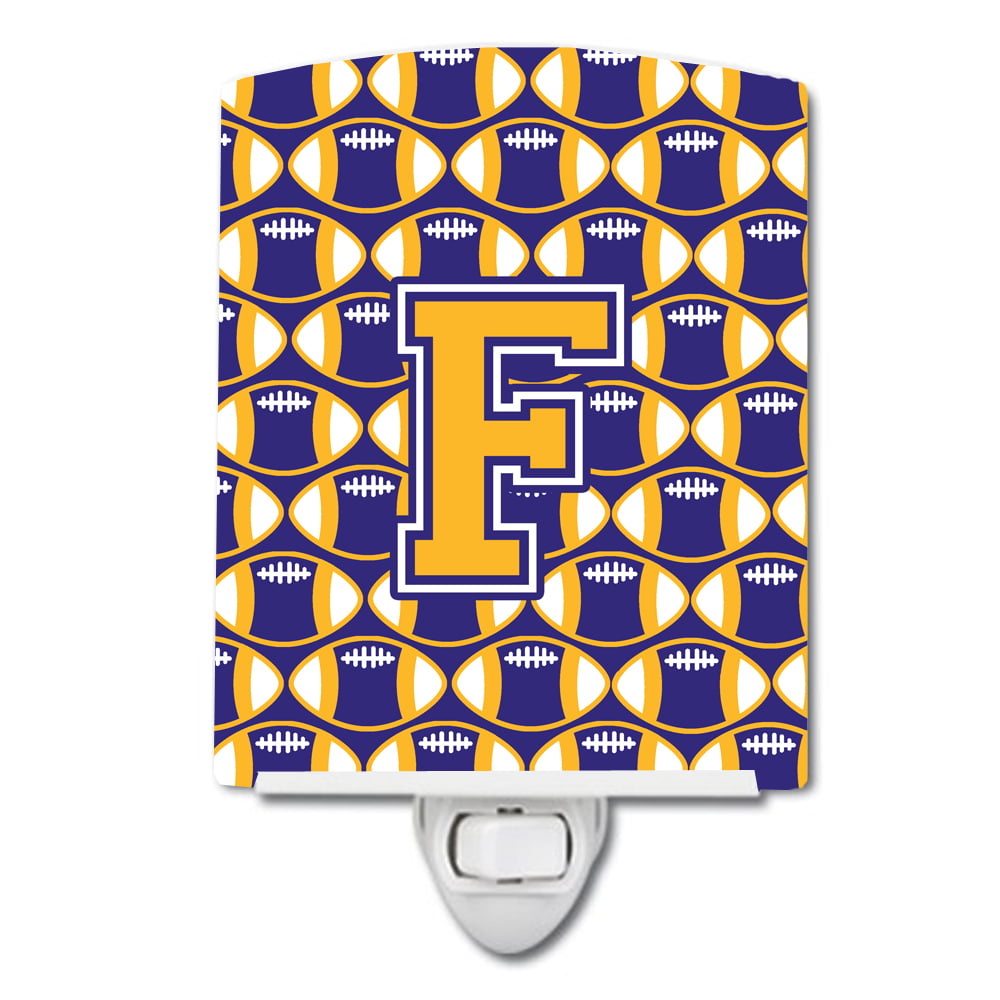 Letter F Football Purple & Gold Ceramic Night Light