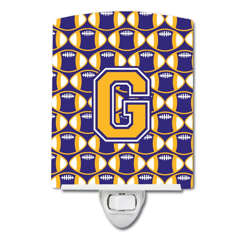 Letter G Football Purple & Gold Ceramic Night Light