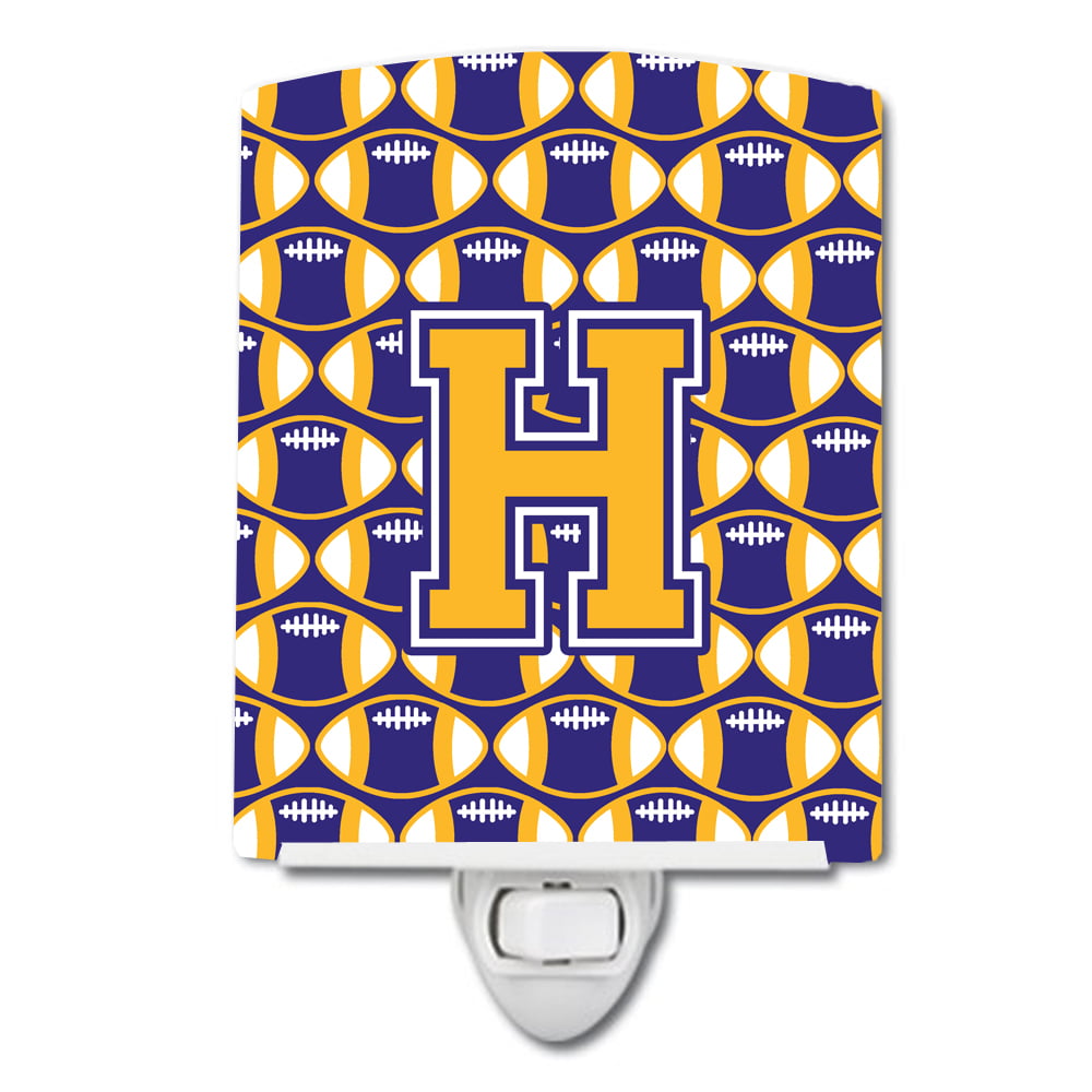 Letter H Football Purple & Gold Ceramic Night Light