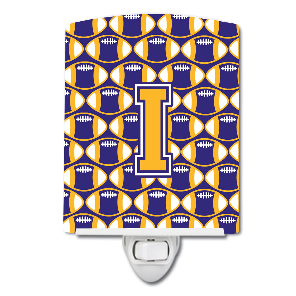Letter I Football Purple & Gold Ceramic Night Light