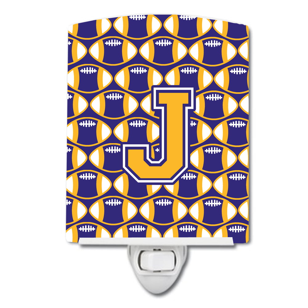 Letter J Football Purple & Gold Ceramic Night Light