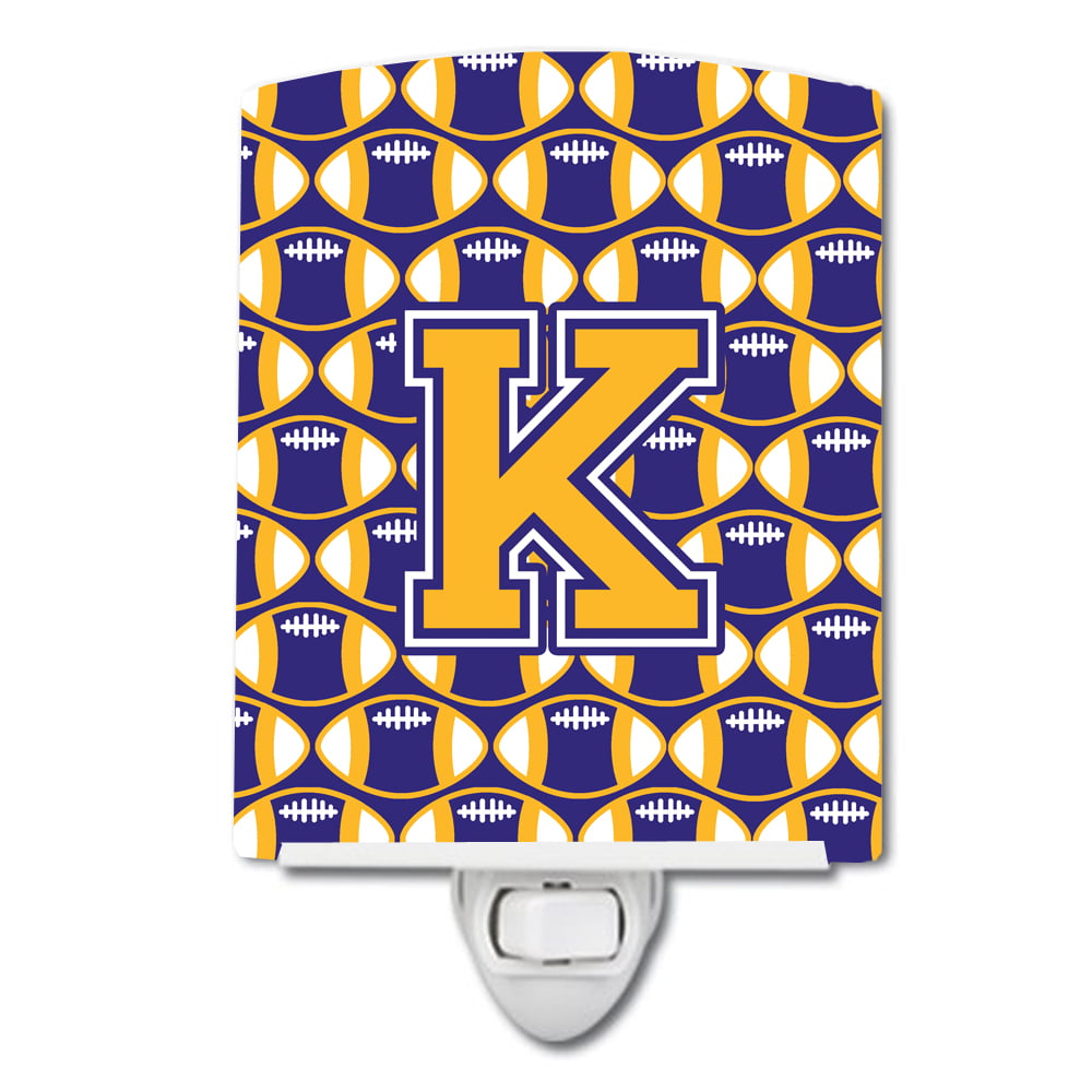 Letter K Football Purple & Gold Ceramic Night Light