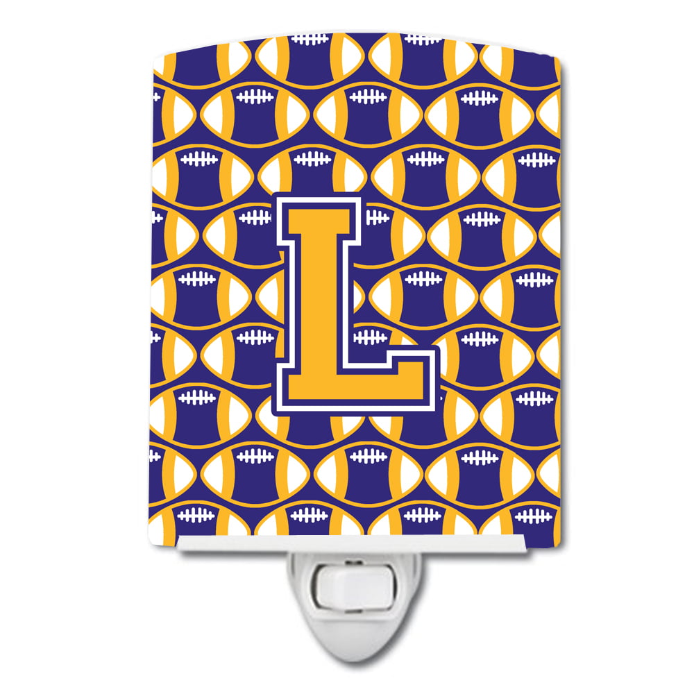 Letter L Football Purple & Gold Ceramic Night Light