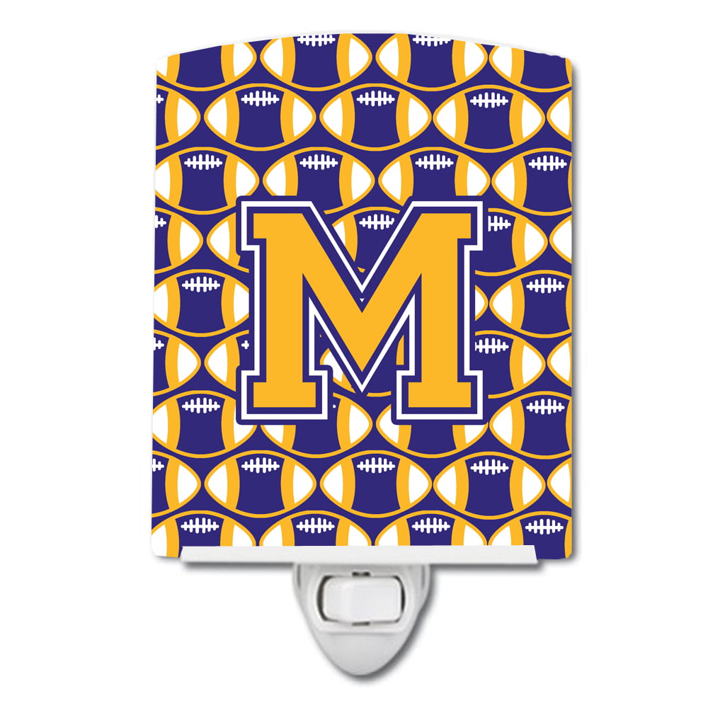 Letter M Football Purple & Gold Ceramic Night Light