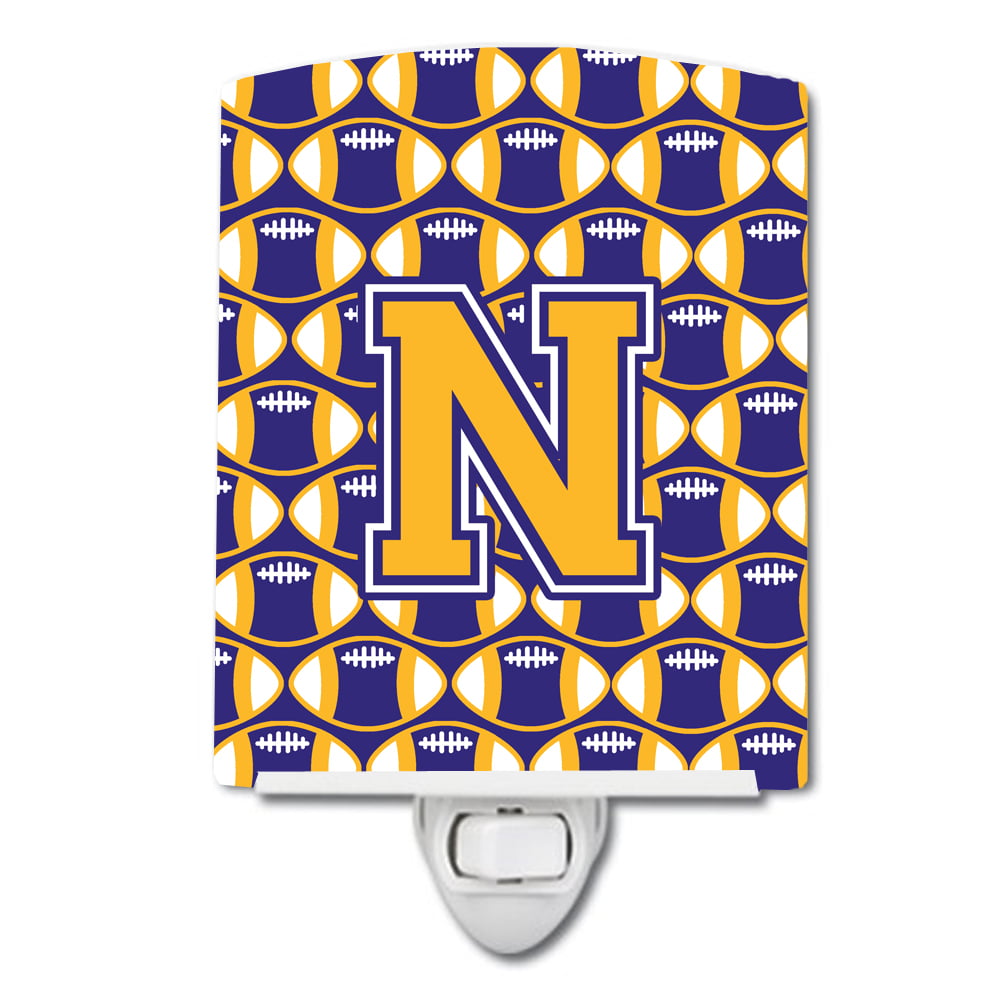 Letter N Football Purple & Gold Ceramic Night Light