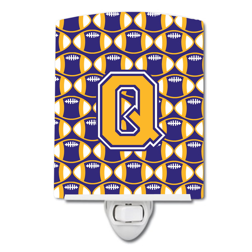 Letter Q Football Purple & Gold Ceramic Night Light