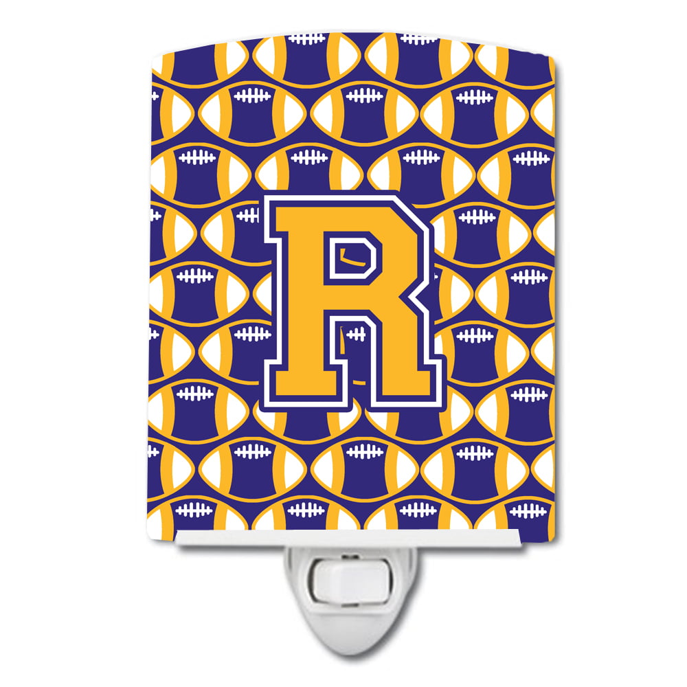 Letter R Football Purple & Gold Ceramic Night Light