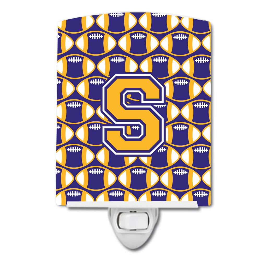 Letter S Football Purple & Gold Ceramic Night Light