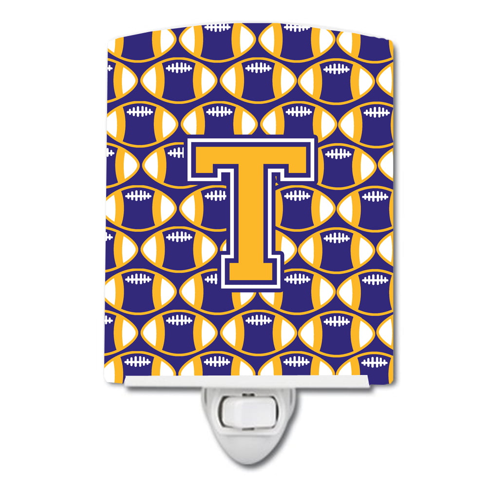 Letter T Football Purple & Gold Ceramic Night Light